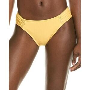 ROBIN PICCONE Women's Amy Tab Side Bikini Bottom Medium Yellow Yolk Ribbed NWT